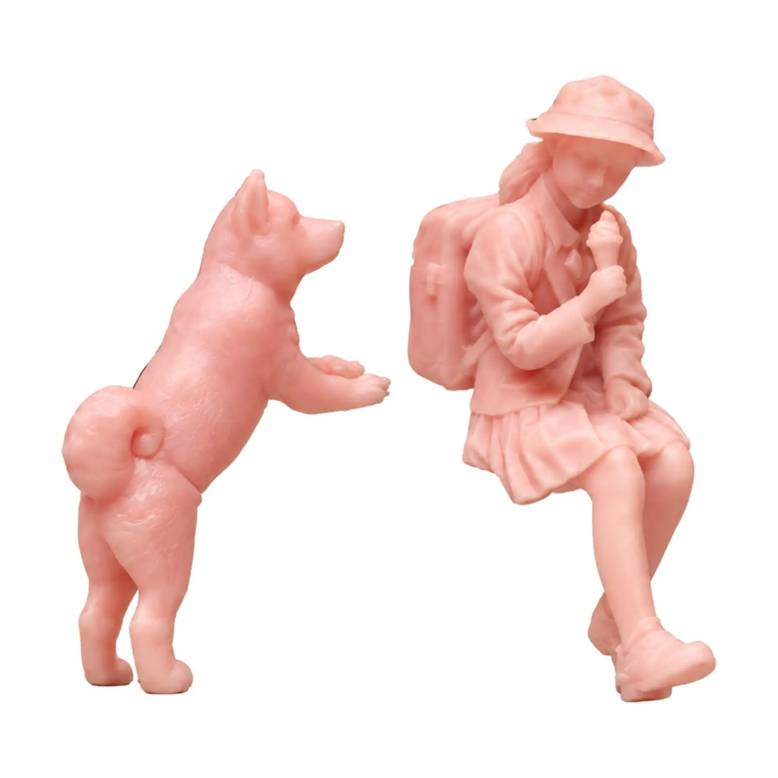 2 Pieces 1/64 Scale Resin Miniature Figures Compact Schoolgirl and Dog Figure Set 1/64 Scale Diorama Figures Non Figurines