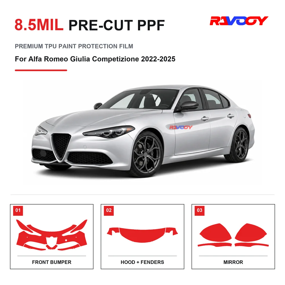 Precut PPF For Alfa Romeo Giulia Competizione 2022-2025 8.5mil TPU Clear Paint Protection Film Self Healing Hydrophobic UV