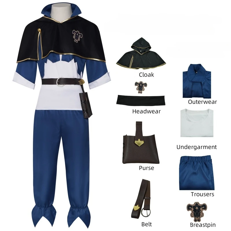 Costume de Cosplay Anime Asta, cape noire, haut bleu, ensemble pantalon, trèfle à quatre feuilles, t