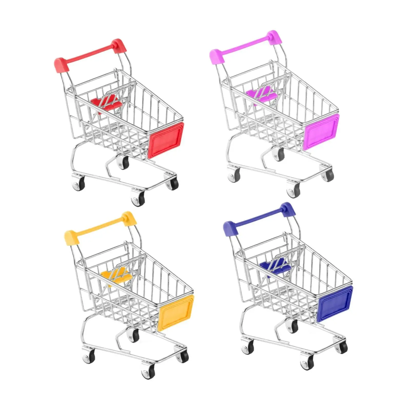 4Pcs Shopping Cart for Kids Desktop Organizer Ornament Make up Holder Toys Metal