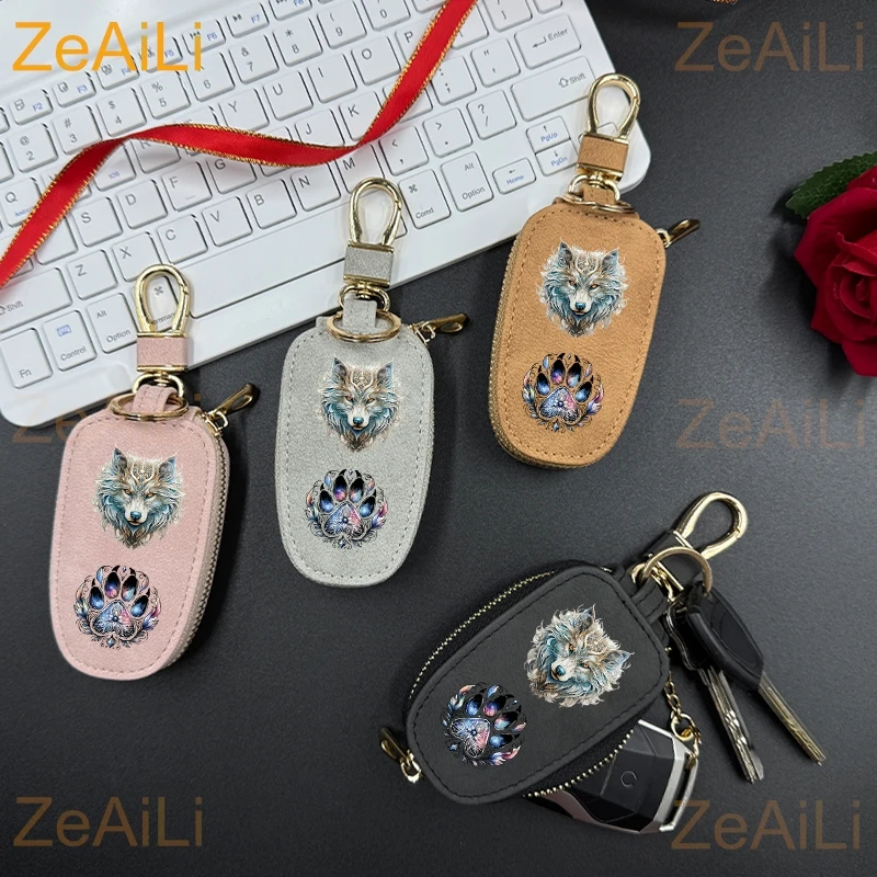 Retro Wolf Head Paw PU Leather Key Case, Unisex Key Bag, Universal Portable Large Capacity Multifunctional Car Key Chain