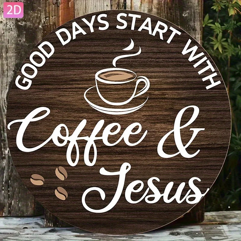 Vintage Style Good Times Begin with Coffee and Jesus Iron Wall Decor Rustic Metal Plaque Suitable for Home Cafe Bar Decoration