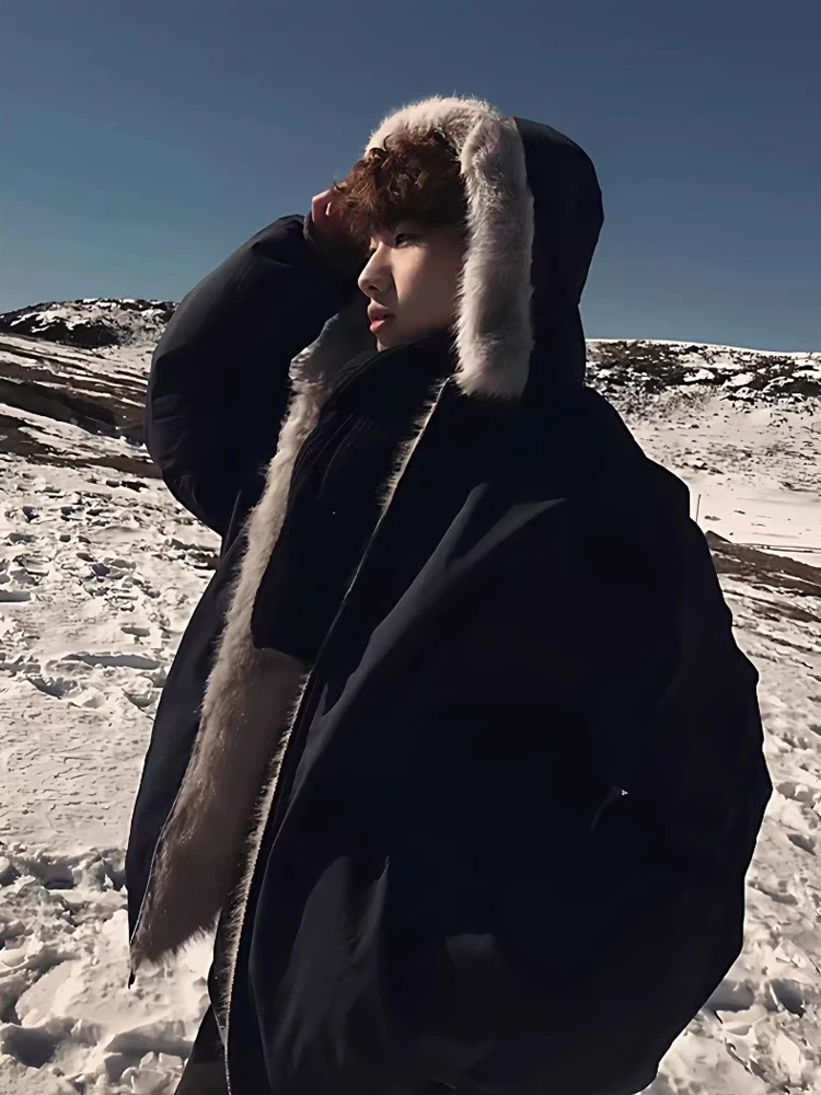 

Retro American Sle Men's Thiened Cotton Jaet with Fur Collar Cleanfit Winter Workwear ort Sle Zipper Closure