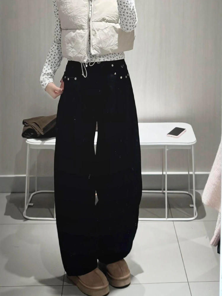 

High Waist Wide Leg Straight Cut Denim Jeans Retro Black Washed Summer New Style Slimming Women's Fashion Casual Trousers
