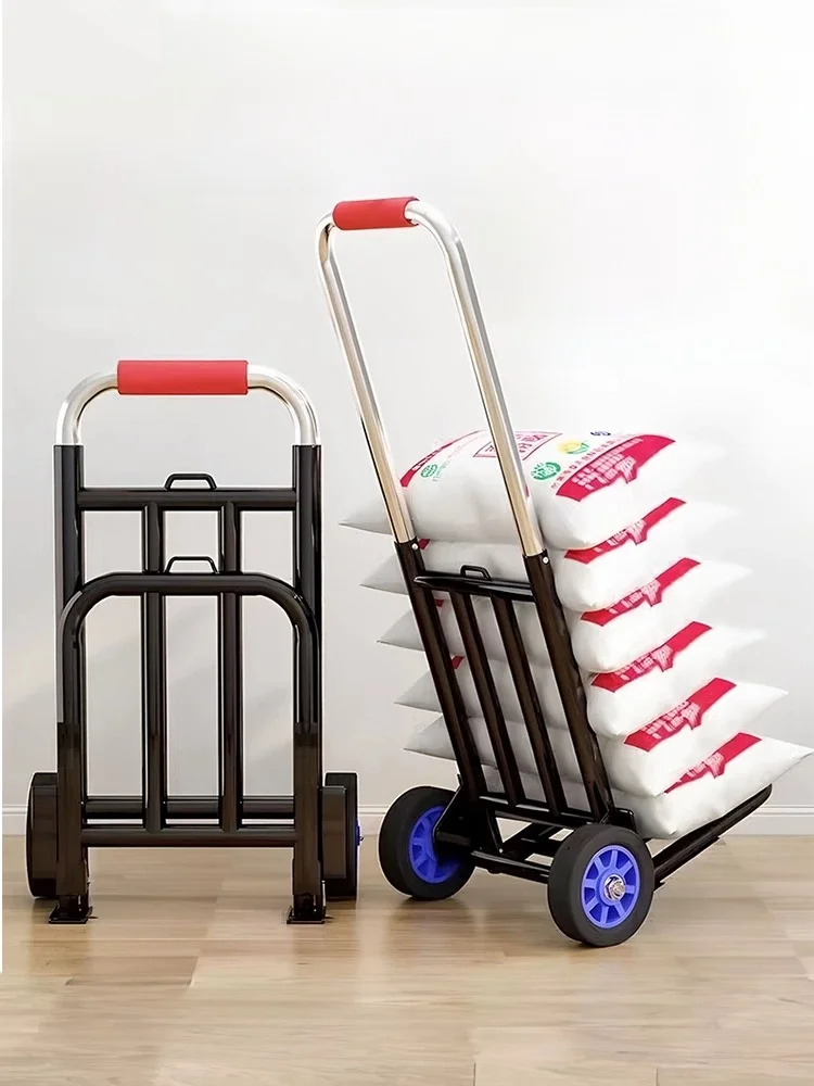 

Портативная ручная тележка, складная тележка из углеродистой стали с двойным колесом для внутреннего и наружного использования, домашняя тележка для взрослых