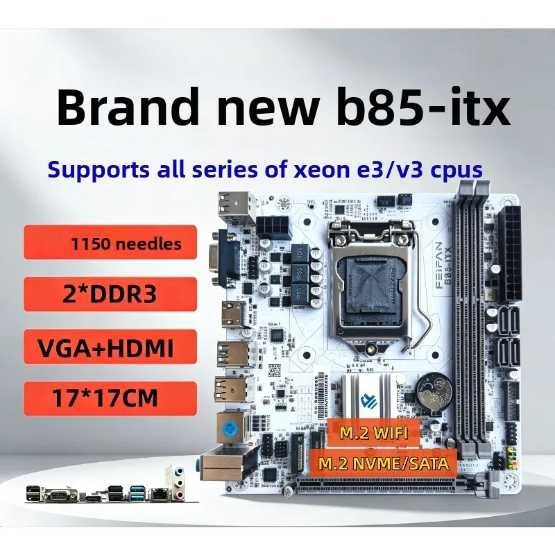 B85‑ITX Mini-ITX-Motherboard LGA1150 unterstützt E3 V3 CPU, Dual DDR3, VGA, HDMI, M.2 NVME, WiFi-Steckplatz, Desktop-Mainboard