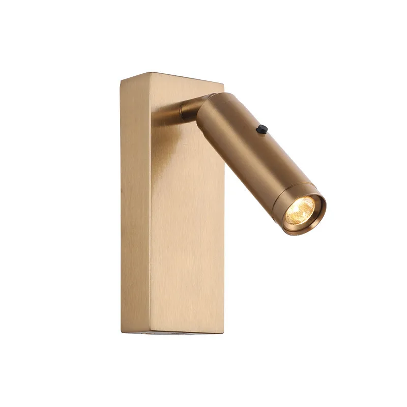 Gold 3W LED Wall Lamp with USB Charging Port And Rotary Switch 350° Bedside Reading Light for Bedroom Hotel Headboard Sconce