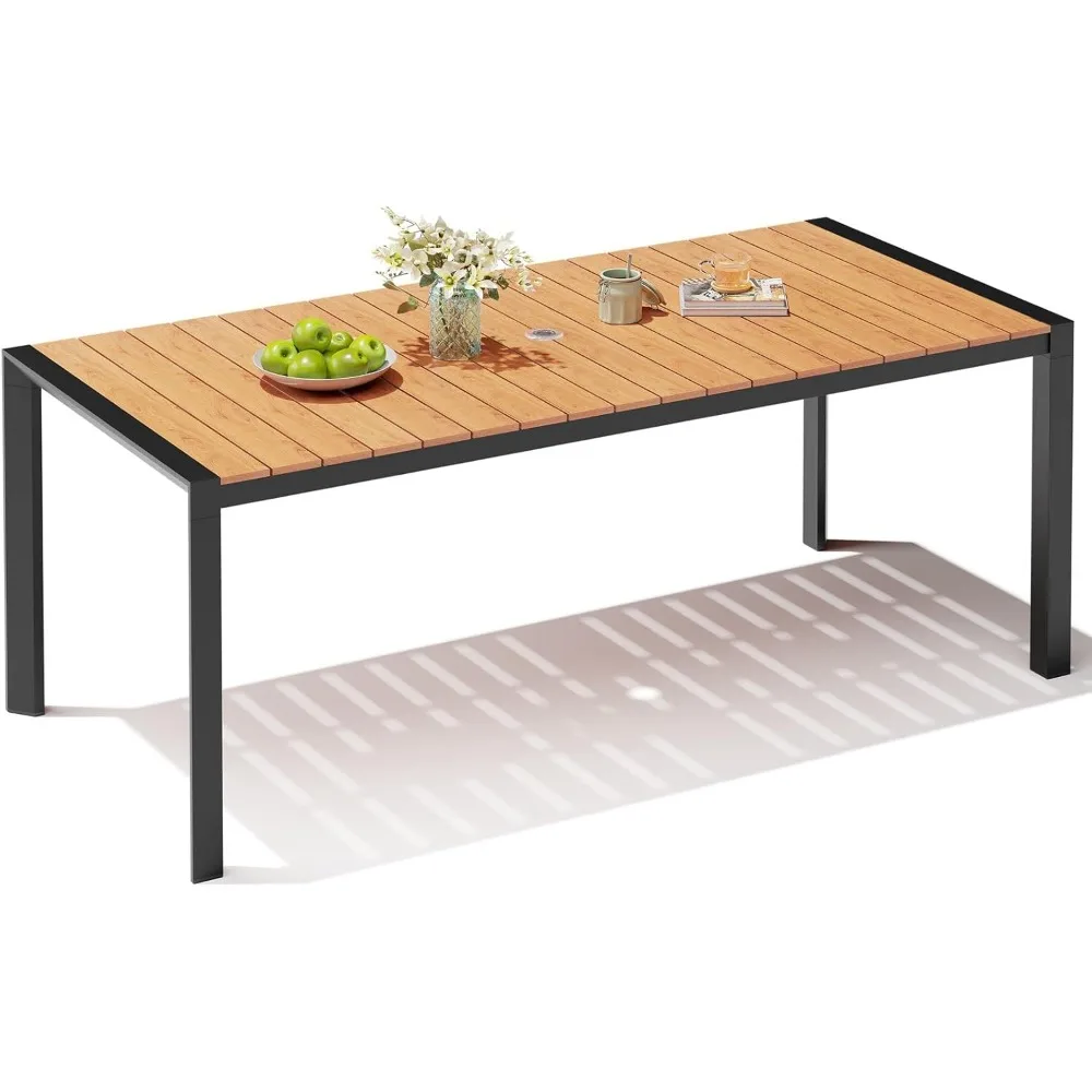 

Обеденный стол на открытом воздухе для 6, Прямоугольный обеденный стол для патио 71 дюйм с отверстием для зонта Устойчивый к атмосферным воздействиям алюминиевый внешний стол с