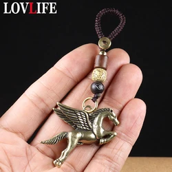 Copper Greek Mythology Flying Horse Key Chain Pendant Vintage Brass Animal God of Hope Keychain Backpack Charms Keyrings Jewelry