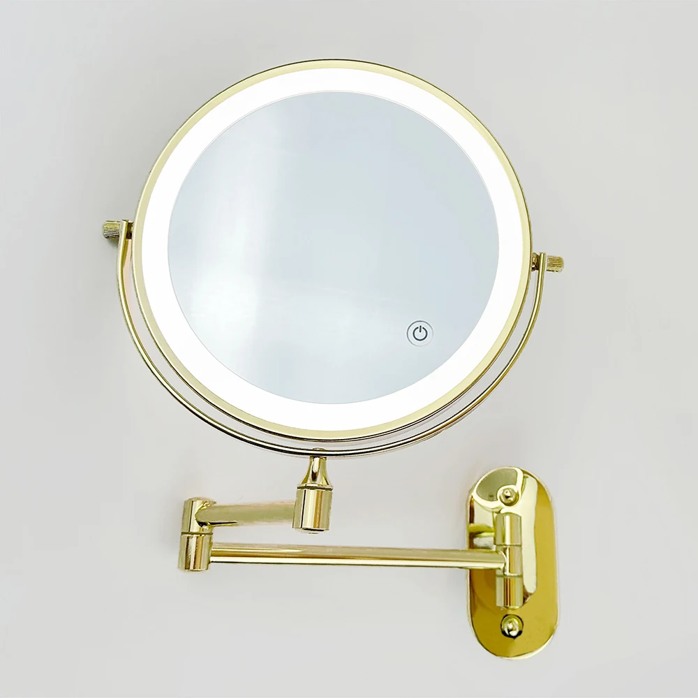 Imagem -02 - Matte Gold Makeup Mirror Double Side Ampliação Carregamento Usb Banheiro Cosméticos Espelhos Color Light 3x 5x 7x 10x 8