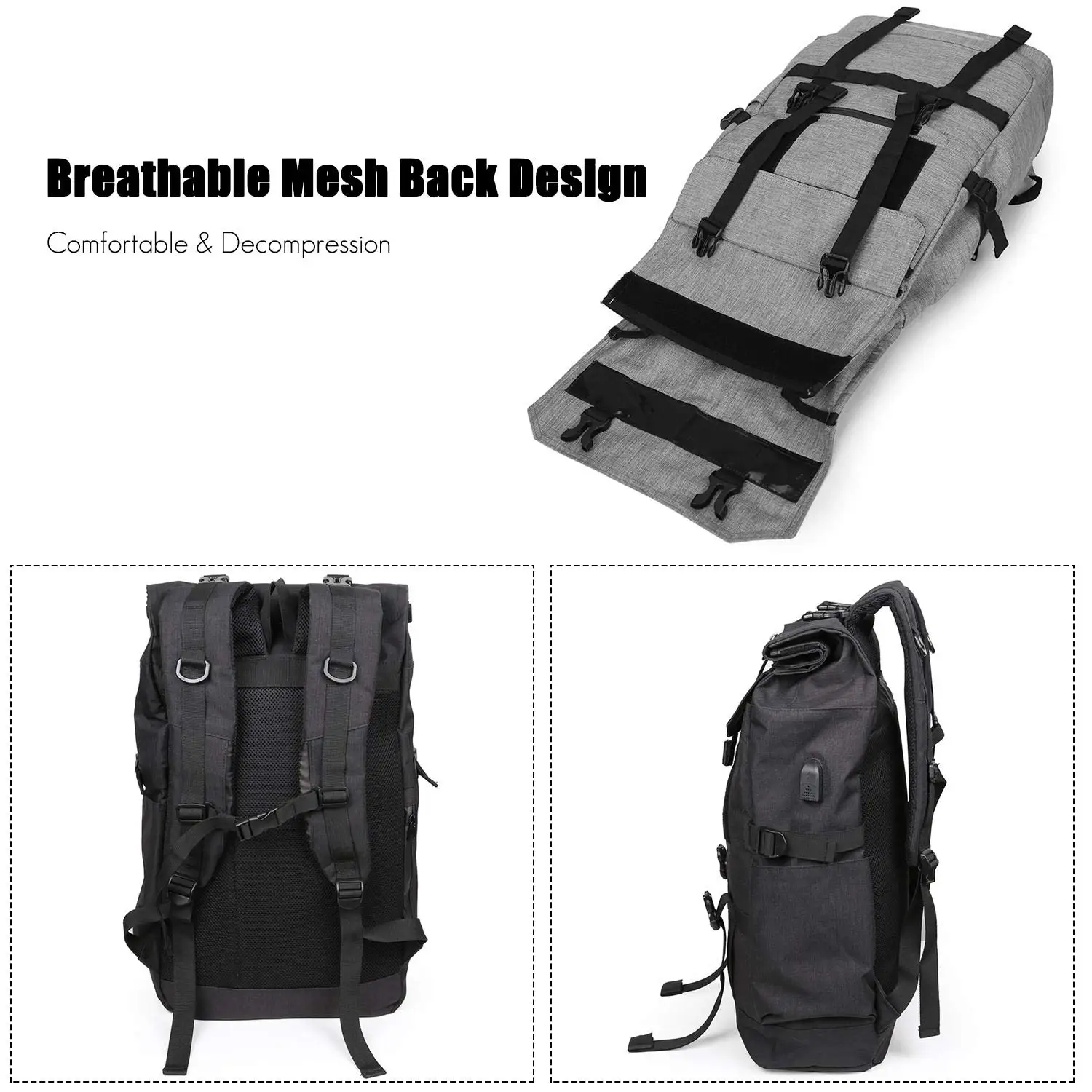 Imagem -04 - Mochila Expansível Anti-roubo Mochila Teenager College School Bolsa Lightpeso Knapsack Field Pack para Homens Mulheres Viagem ao ar Livre