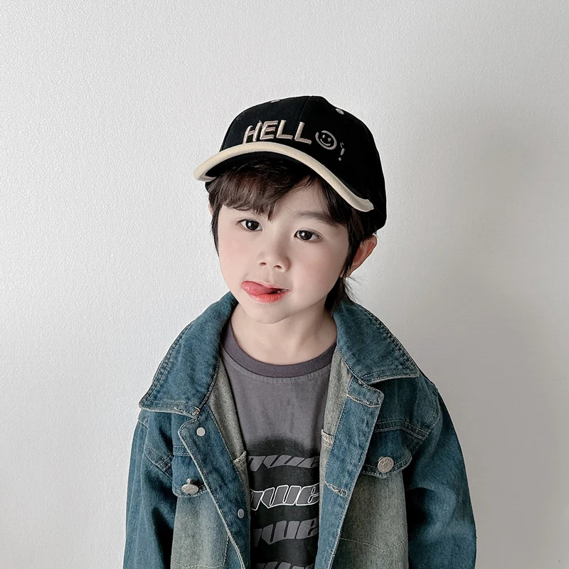 Spring Summer Baby Baseball Hats Cartoon Smile Letter Pattern Outdoor Children Sun Hat Cotton Peaked Caps For Kids Boys Girls