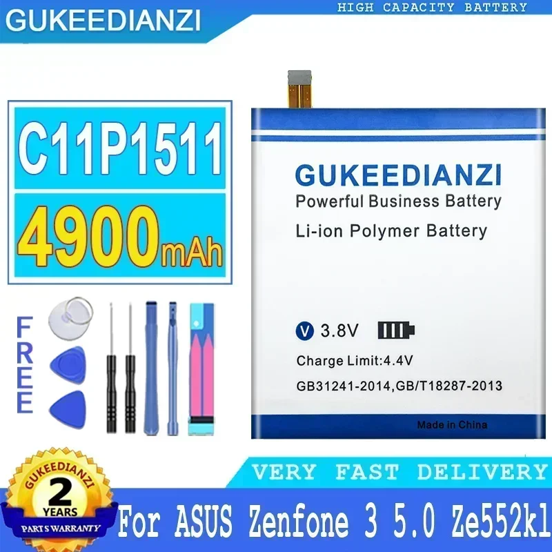 交換用バックアップ携帯電話バッテリー、大容量、c11p1511、4900mah、asus zenfone 3 5.0、ze552kl、z012da、z012de、zenfone3用