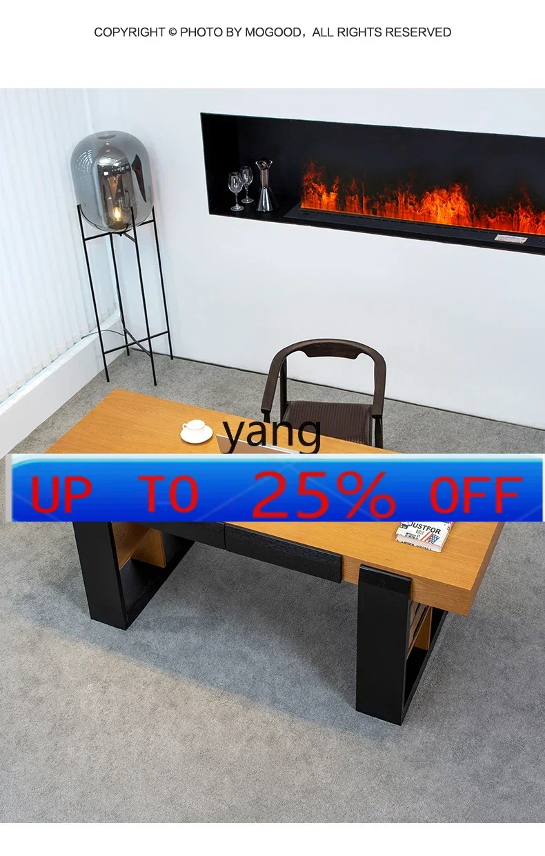 

LMMminimalist solid wood desk light luxury modern double study office computer desk