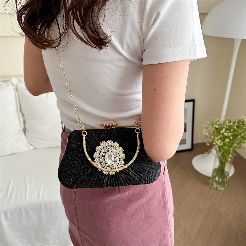 Small Cute PU Leather Shoulder Bag Chain Handbags Designer Women 2024 Korean Fashion Party Diamond Design Gold Crossbody Bag