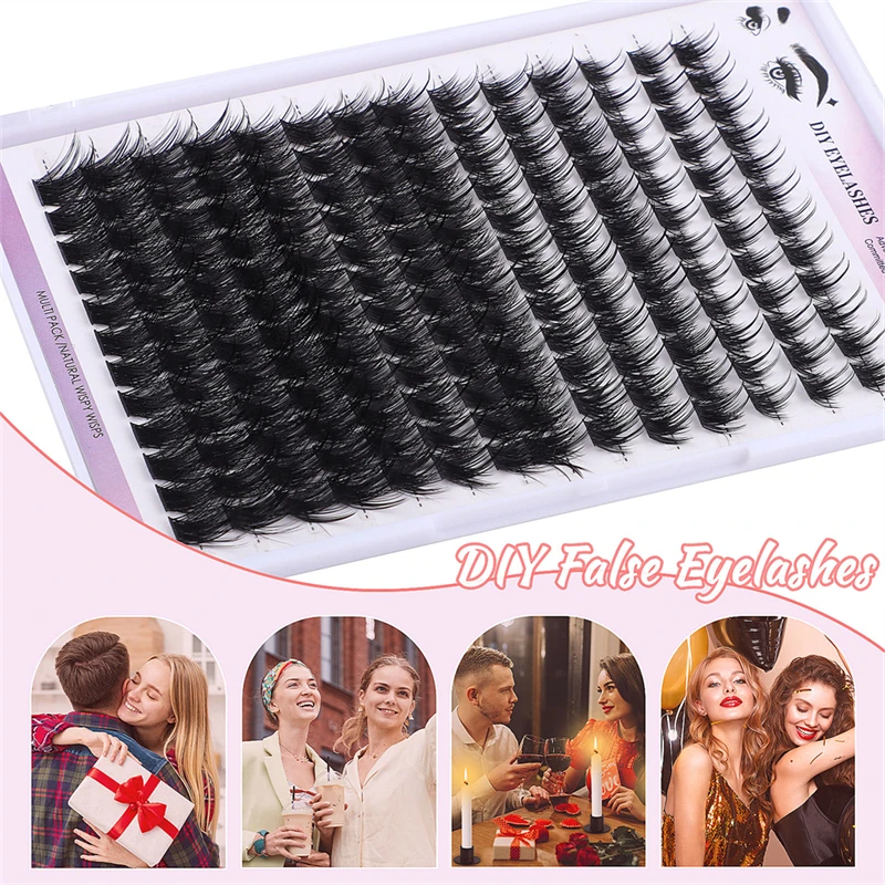 Extensiones de pestañas profesionales DIY, 168 grupos, naturales, delgados, largos, rizados, fibras de pestañas avanzadas para maquillaje de ojos