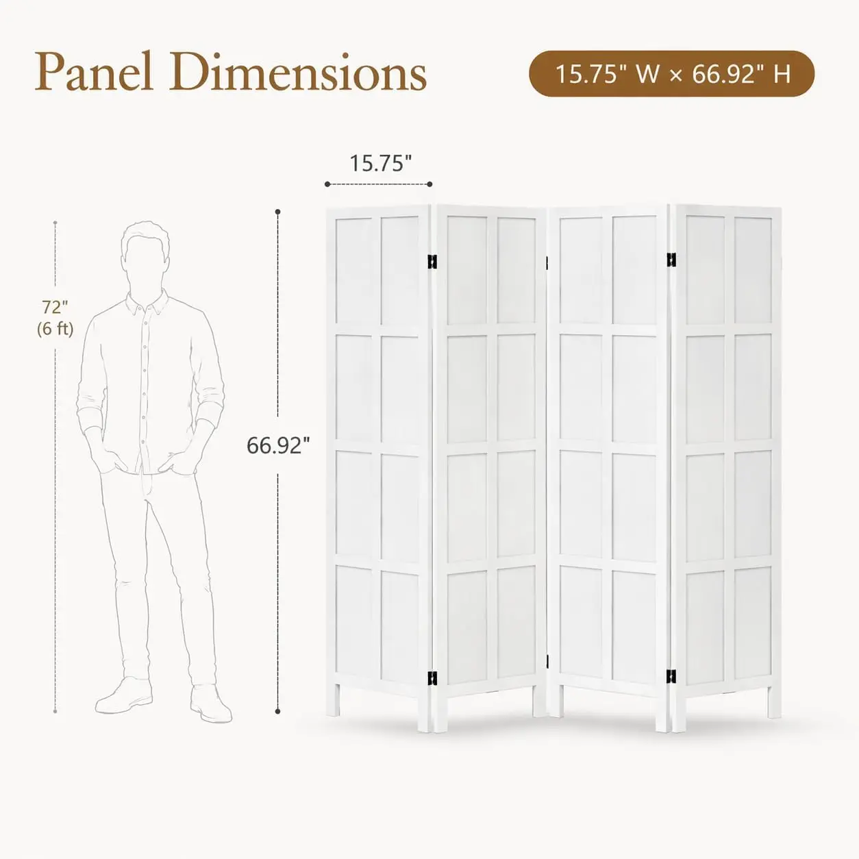 4 Panel Solid Wood Room Divider Folding Privacy Screen White | Freestanding Folding Room Partition For Bedroom Home Office Apart