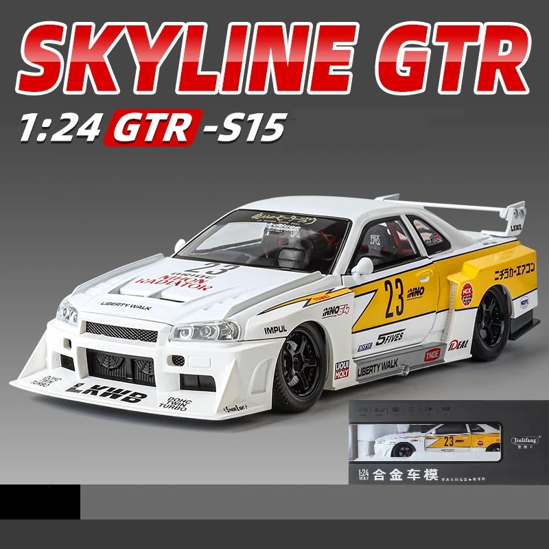 1/24 Nissan Skyline GTR R34 JDM FDJ 35GT-RR Silvia S15 LBWK Rennwagen Druckguss Metall Rallye Miniatur Geschenk für Kind Junge Sammlung