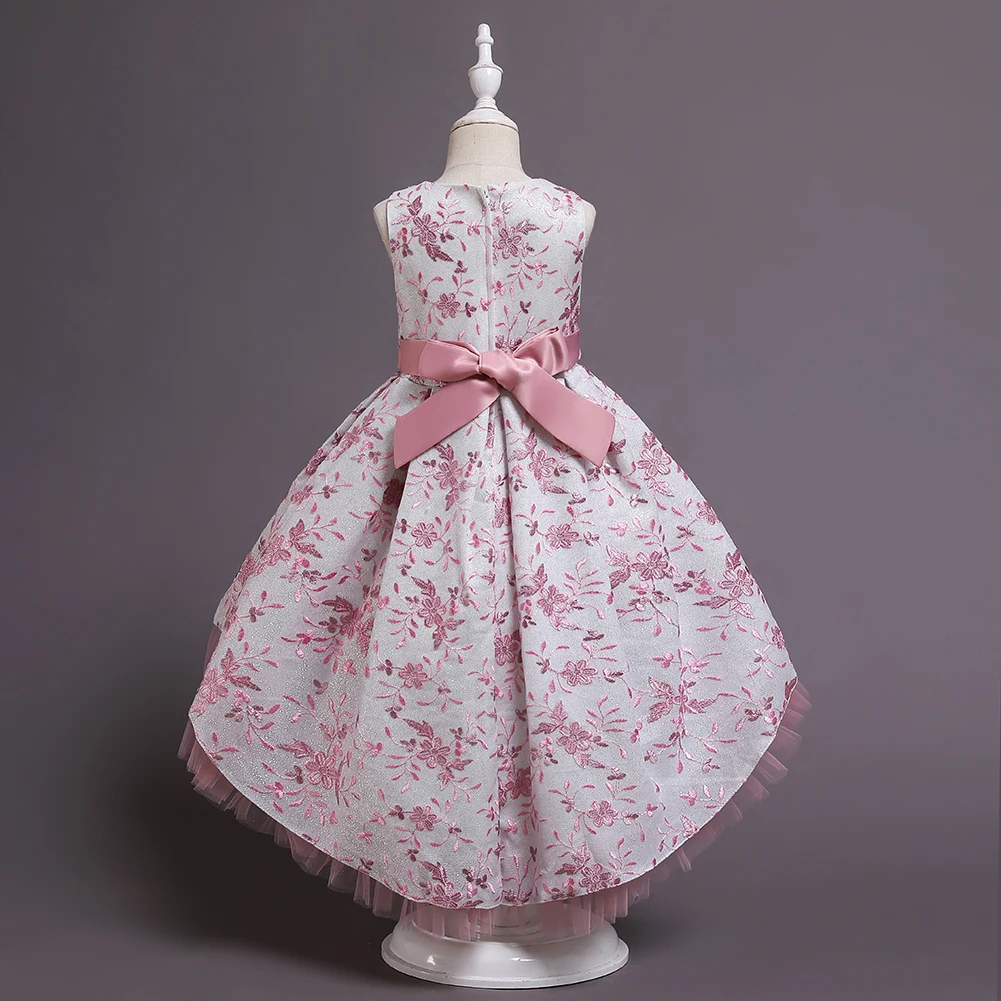 فستان الأميرة المطرز بدون أكمام باللون الوردي البازلاء لعمر 3-10 سنوات #4