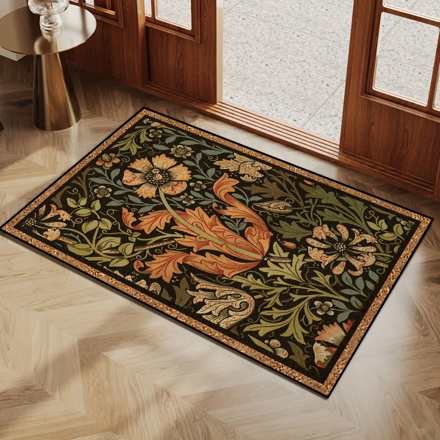 Vintage William Morris Style Rug Floral Pattern Doormat Non-slip Floor Mat for Entrance Living Room Bedroom Home Decor Carpet
