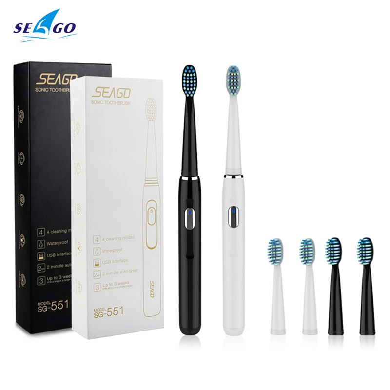 

SEAGO SG551 Electric Toothbrush Sonic Rechargeable Adult with Timer Care Teeth Whitening s R4 Modeeplacement 3pcs Brush Heads