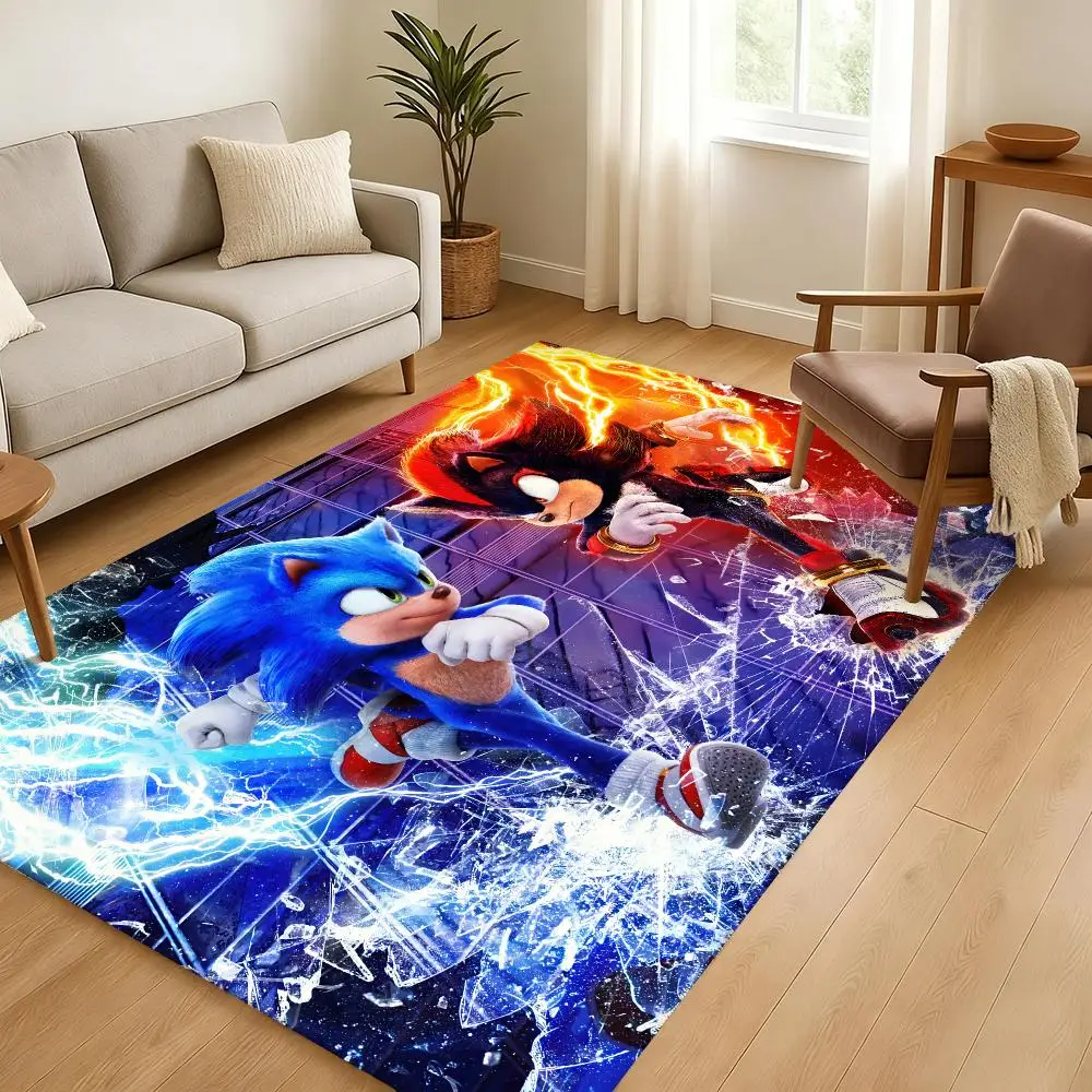 Fashion S-Sonic Cartoon Game Floor Mat Soft Thickened Absorbent Non-Slip Bedroom Living Room Door Mat Home Decor Flannel Rugs