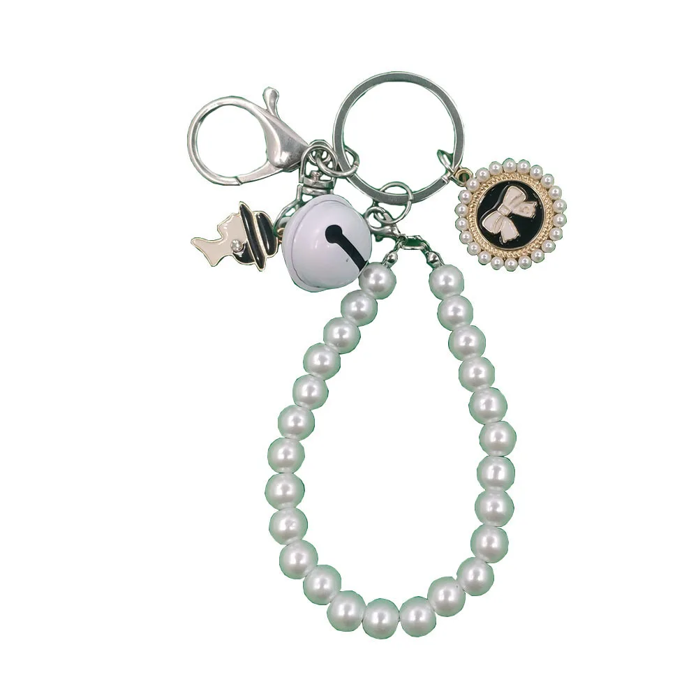 Delicate Bead Raw Stone Pearl Keychain Cute Women Bowknot Cross Religious Key Ring Girl Girlfriend Birthday Gift