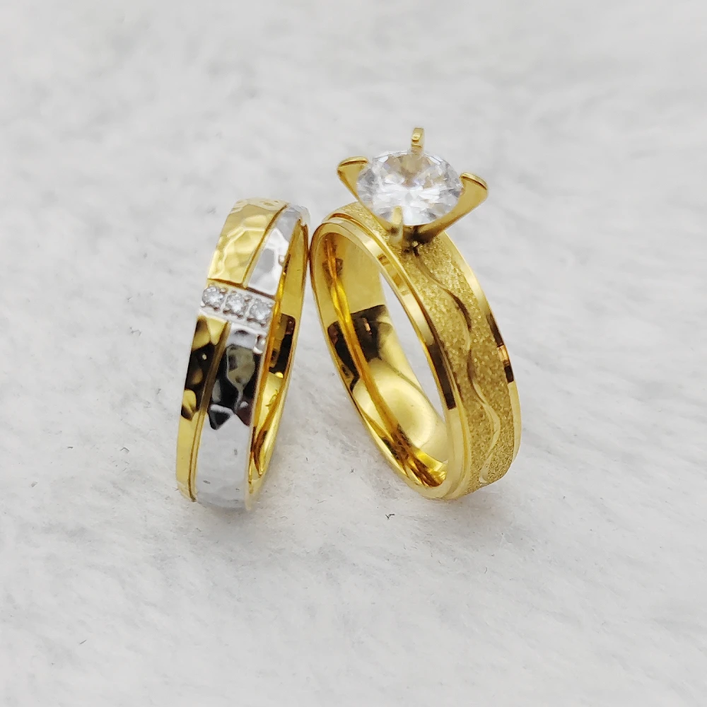 Anillos de boda de compromiso chapados en oro de 18k Vintage occidental, joyería de disfraz de pareja de oro de 18k, bague homme o mujer