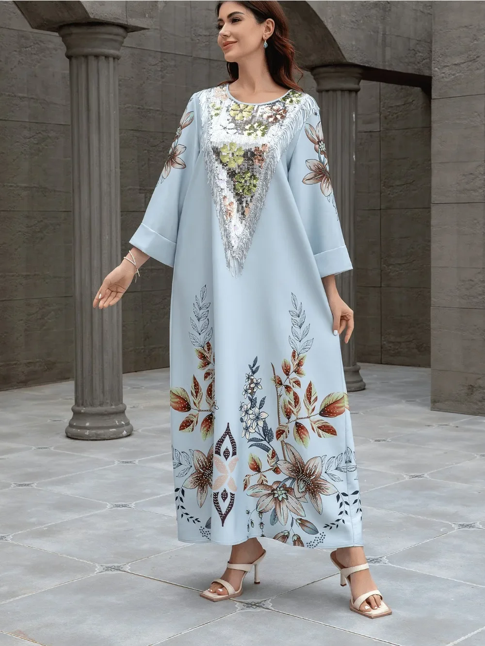 Ramadan Eid Muslim Maxi Abaya for Women Party Dresses Sequins Tassel Print Robe Morocco Dubai Abayas Jalabiya Kaftan Vestidos