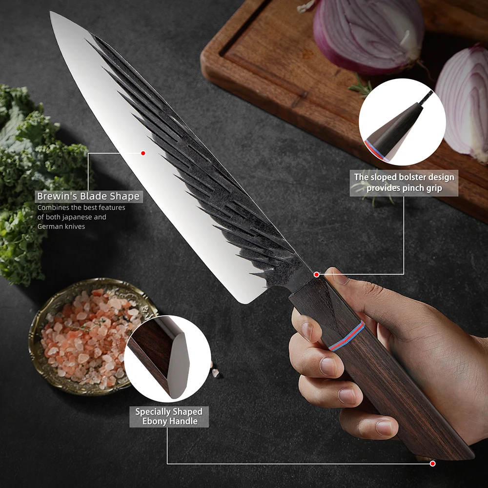 Cuchillo de Chef japonés de 8 pulgadas, cuchillo de cocina de acero inoxidable con alto contenido de carbono, cuchillo afilado para cortar verduras y carne, mango de ébano