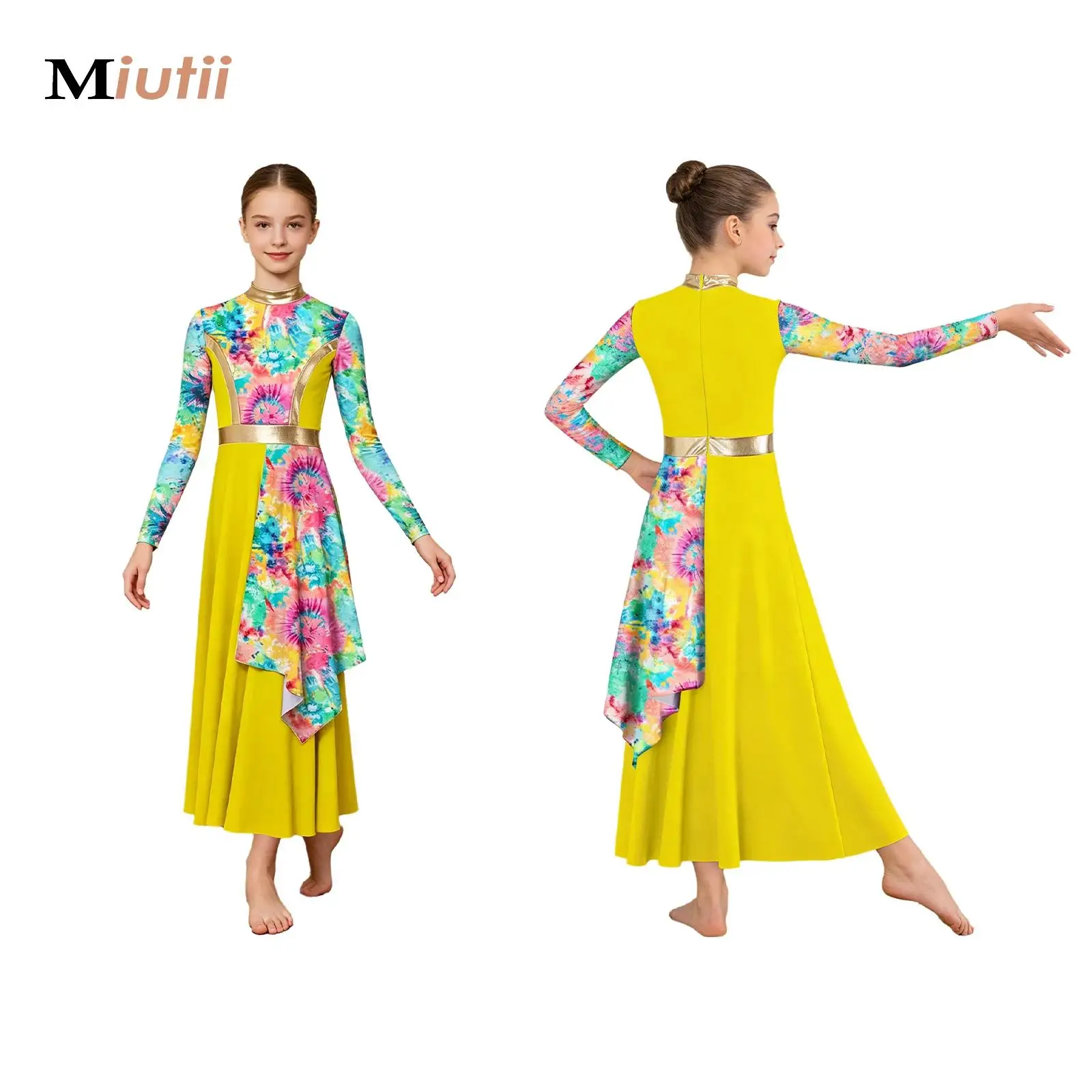 

Child Worship Praise Dress Stylish Printed Lyrical Liturgical Dance Costume Girl Church Choir Costume Ballroom Dancing Dancewear