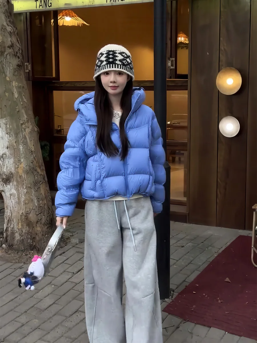 Coreano Sle azul ort Puffer Du down Jaet mujer invierno nuevo tamaño pequeño con capucha 90 blanco Du pluma ropa de abrigo cálida