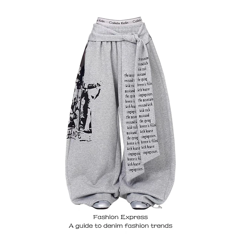 ZHIZOU, pantalones holgados góticos grises Y2k con estampado de letras para mujer, pantalones de chándal Vintage de gran tamaño Harajuku de los años 2000, pantalones de pierna ancha, otoño 2025