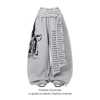 ZHIZOU, pantalones holgados góticos grises Y2k con estampado de letras para mujer, pantalones de chándal Vintage de gran tamaño Harajuku de los años 2000, pantalones de pierna ancha, otoño 2025