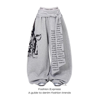 ZHIZOU Women Gray Gothic Baggy Y2k Letter Print Pants Harajuku 2000s Vintage Oversize Sweatpants Wide Leg Trousers Autumn 2025