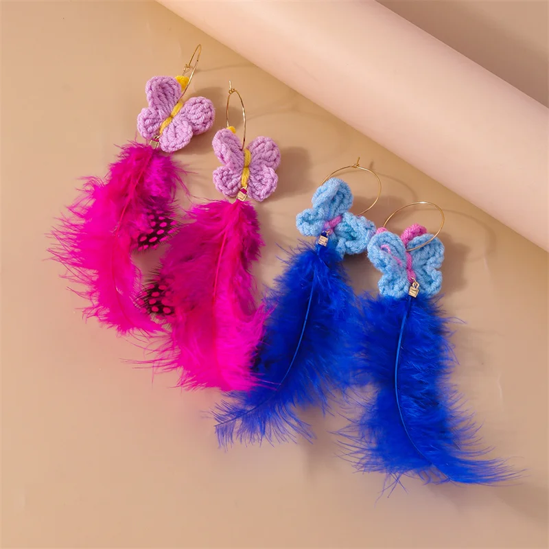 Aihua moderne große Feder Quaste Ohrringe für Frauen Vintage lange übertriebene Zigeuner Feder Ohrringe Party Schmuck Accessoire – Detail 3