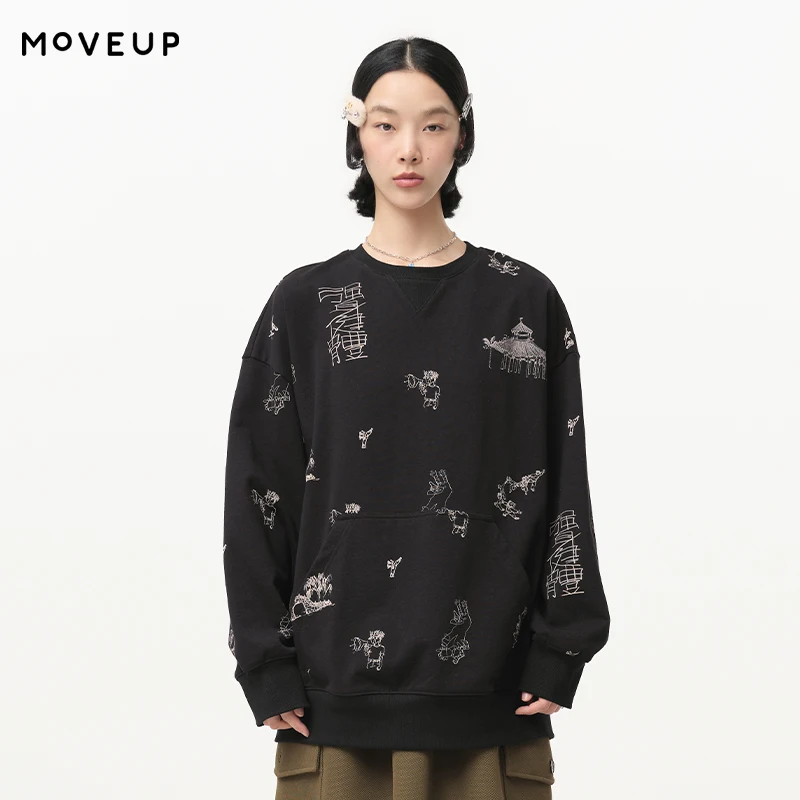 MOVEUP Long Sleeved Round Neck Sweatshirt Autumn Pure Cotton Graffiti Printed Drop Sleeves Casual Pullover For Women 124310536