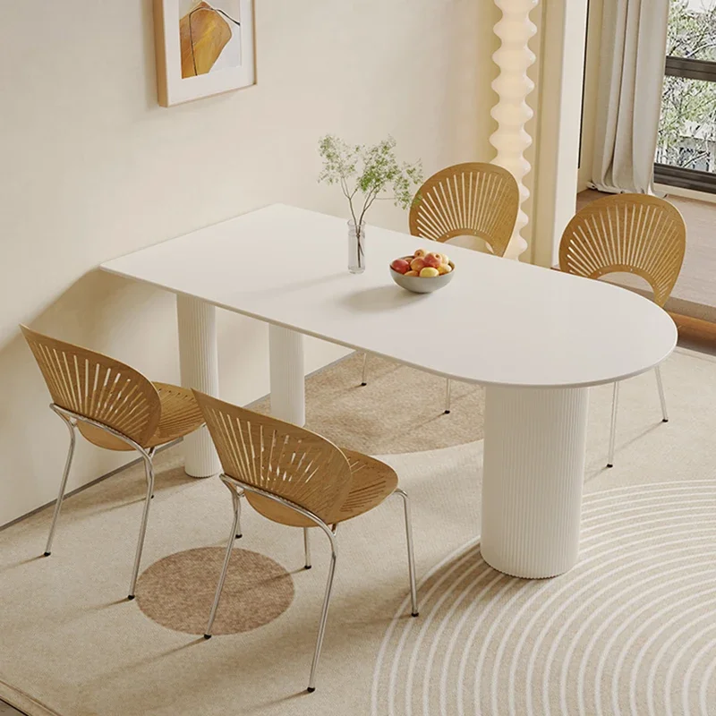 

Nordic Style Modern White Marble Oval Dining table Set For 4 Living Room Villa
