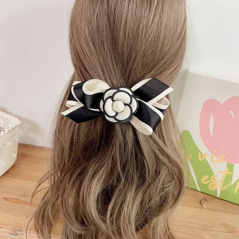 Vintage Camellia Flower Hair Clip for Women Girls Korean Fashion Hairpin Fabric Bow Headpiece Elegant Headwear Hair Accessories