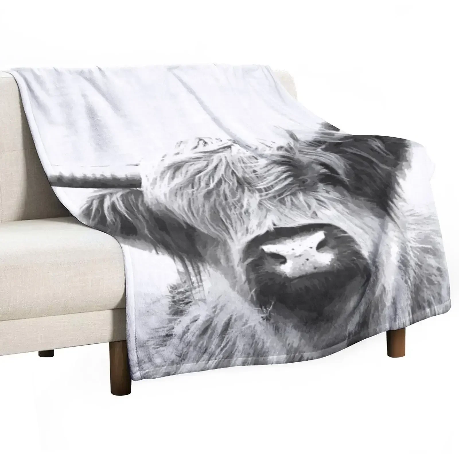 

Black and White Highland Cow Throw Blanket Luxury halloween Quilt Winter beds Blankets