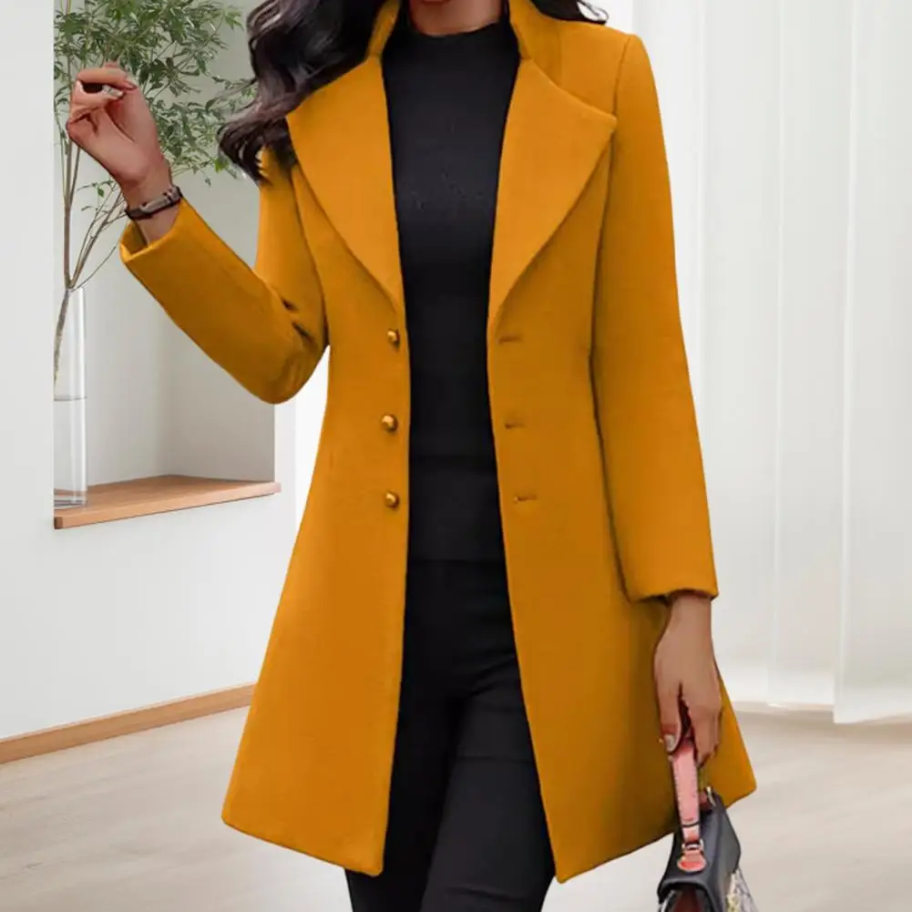 Ropa de abrigo para mujer, chaqueta elegante de lana con cuello vuelto, corte ajustado para ir al trabajo, citas en primavera, otoño e invierno, corte ajustado