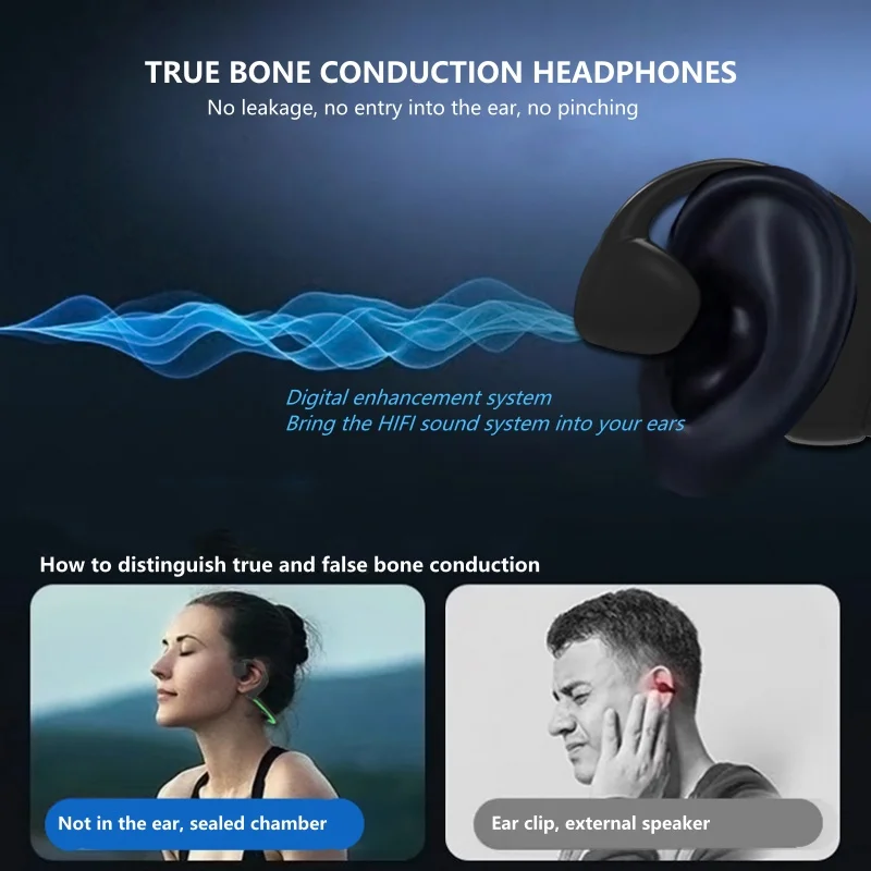 32GB Real Bone Conduction Headphones Bluetooth 5.3 Stereo Sports Headset Handsfree Call Music Earphones with Night Running Light
