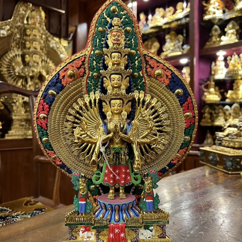 

Pure copper gilt painted thousand-handed Guanyin home ornament collection