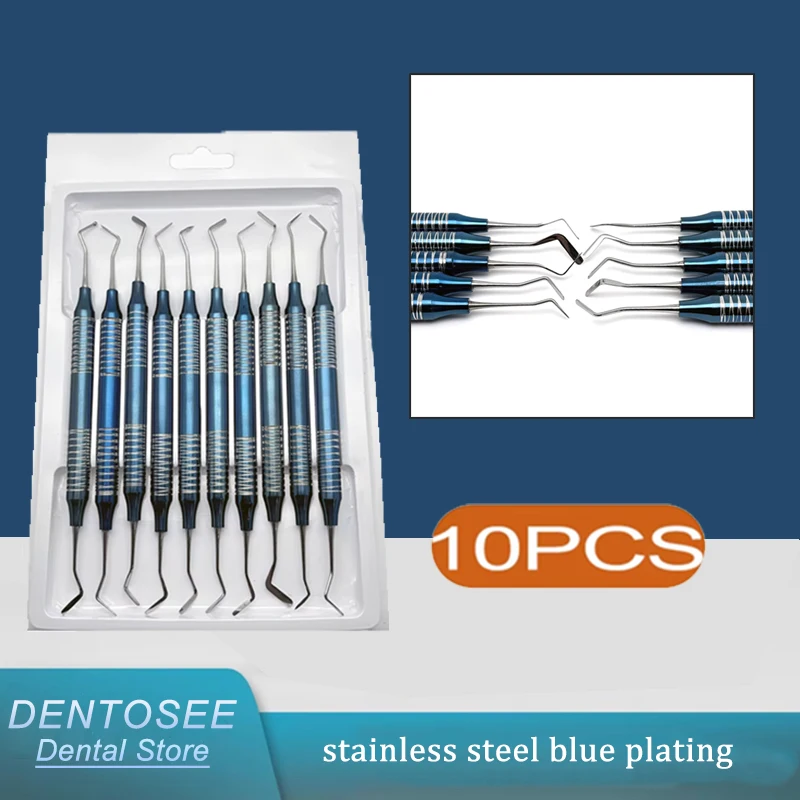 

10 шт., стоматологический шпатель для наполнения композитной смолой, нескользящая ручка, синее покрытие, стоматологические лабораторные инструменты для стоматолога