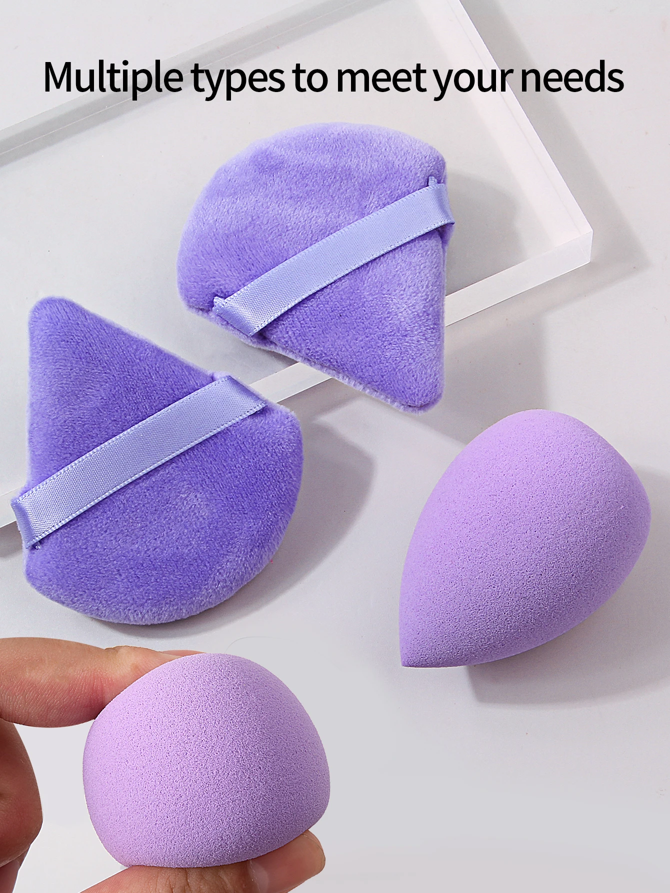 10 個の紫色のアルミニウムチューブ多機能アイメイクブラシセット & 非詰まりメイクスポンジエッグ三角パウダーパフ