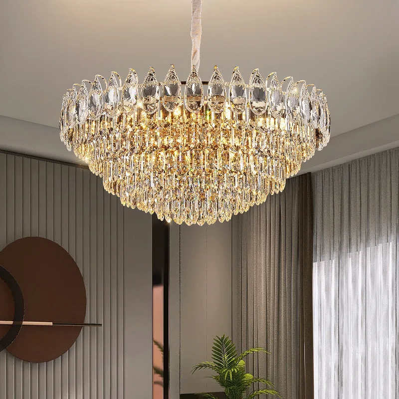 Modern Style Living Room High Quality Clean Crystal Gold Chandelier Villa New Design Bedroom Lamp Long Luxury Dining Room Light