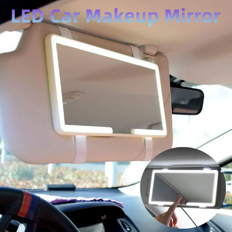 LED Car Sun Visor Vanity Mirror with Lights 3 Light Modes Rechargeable Dimmable Touch Control Travel Makeup Mirror Girl's Gift