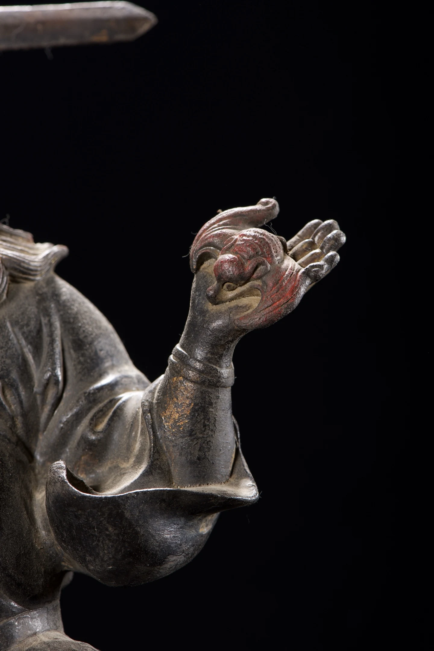 Old Bronze Gilded Cinnabar Exorcist Celestial Master Zhong Kui immortal Step on the little devil statue Worship Hall Town house