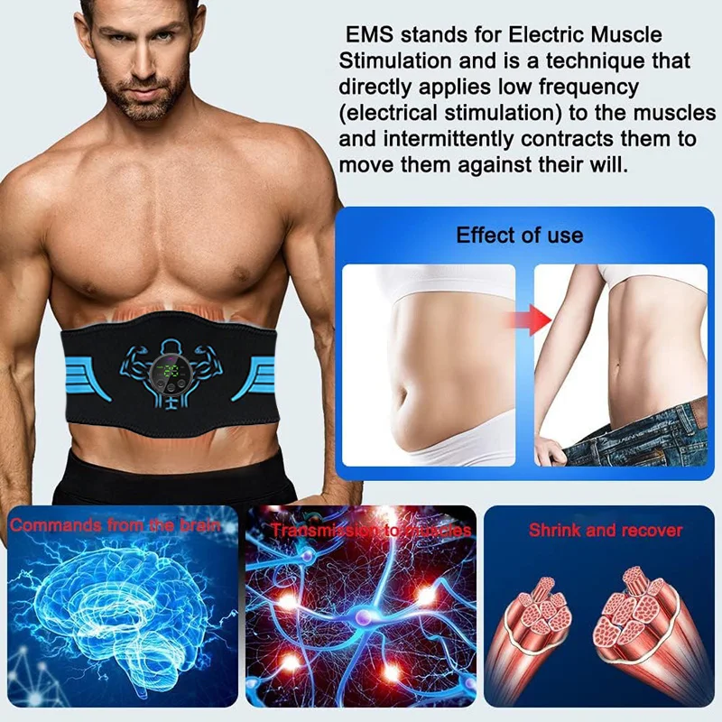 EMS Muscle Stimulator ABS Toner Abdominal Trainer Belt Body Slimming Machine Abdomen Belly Fat Burn Fitness Workout Man Women