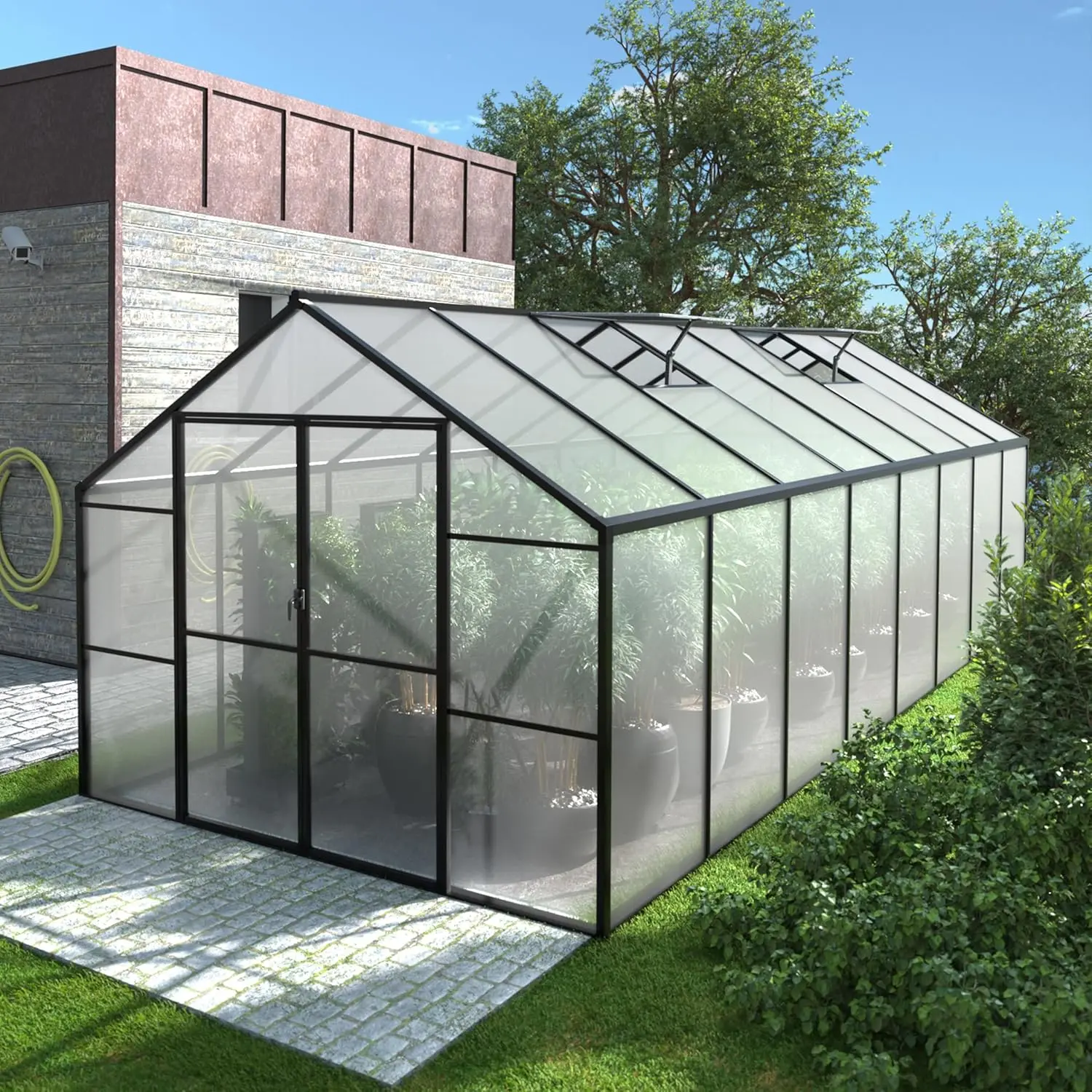 

8 x16 FT Outdoor Walk-in Greenhouse Kit with Lockable Door for Outdoor, Backyard Polycarbonate Green House with, Customized